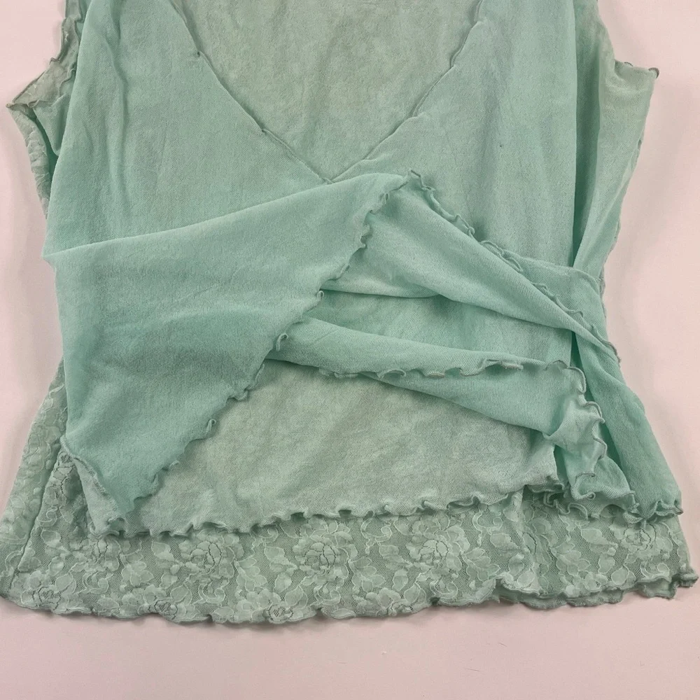 Vintage Y2K Hanky Panky Light Blue Lace Wrap Blouse - Picture 6 of 8